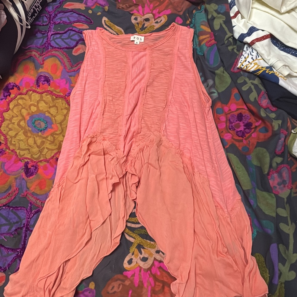 POL Peach Ruffled Tank Top
